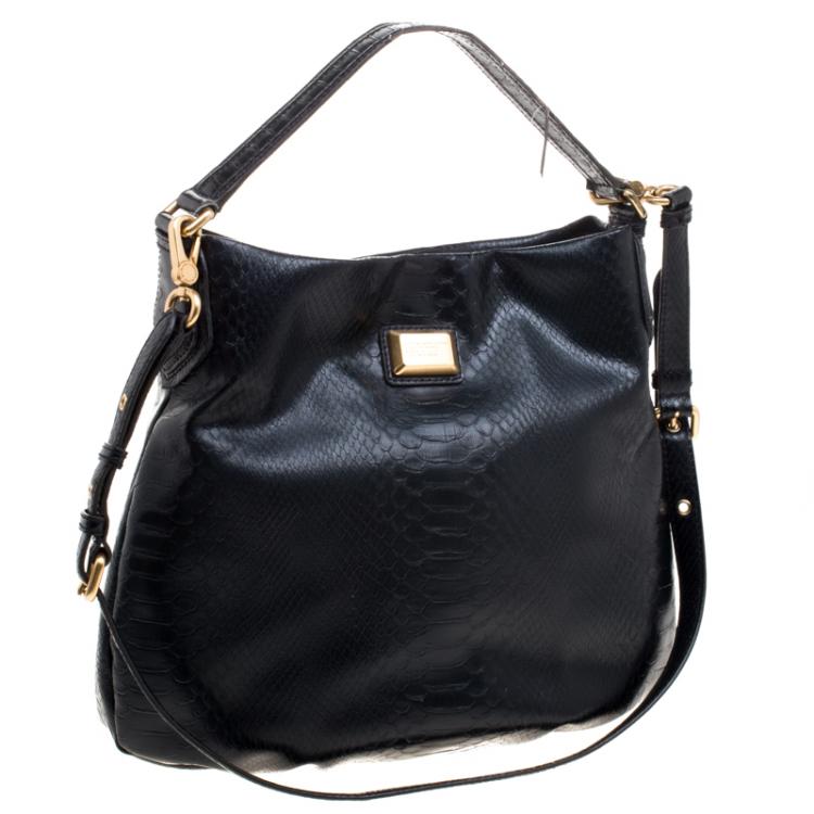 Pre Owned Marc by Marc Jacobs Black Embossed Python Leather Hillier Hobo 