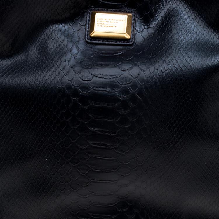 Pre Owned Marc by Marc Jacobs Black Embossed Python Leather Hillier Hobo 