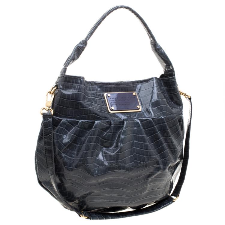 Pre Owned Marc By Marc Jacobs Emerald Green Croc Embossed Patent Leather Hobo
