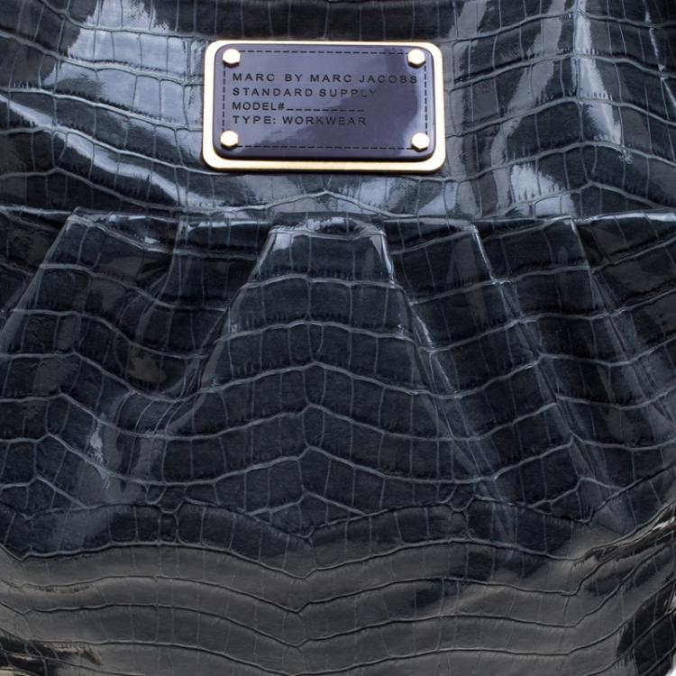 Pre Owned Marc By Marc Jacobs Emerald Green Croc Embossed Patent Leather Hobo