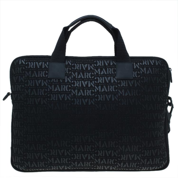 Pre Owned Marc by Marc Jacobs Black Monogram Neoprene and Leather Laptop Bag