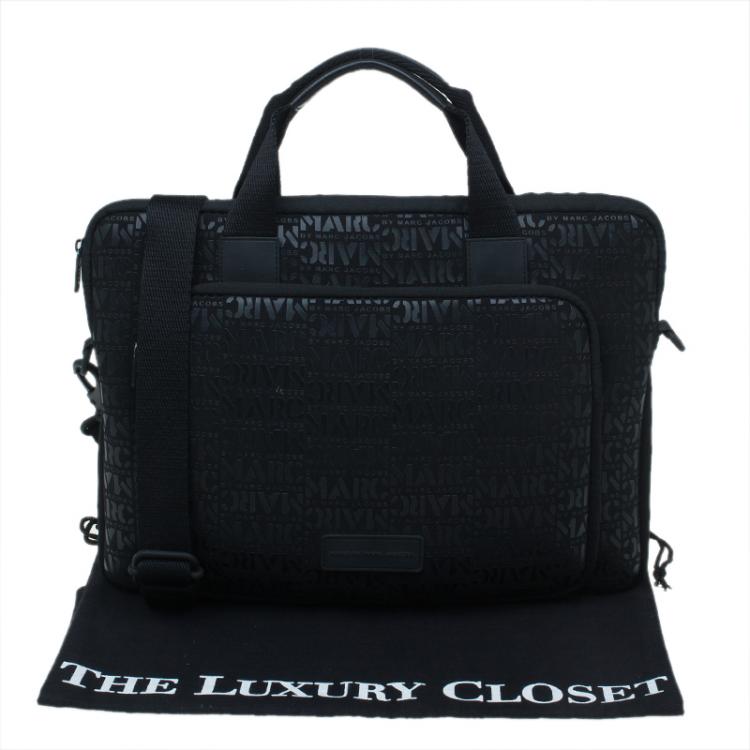Pre Owned Marc by Marc Jacobs Black Monogram Neoprene and Leather Laptop Bag