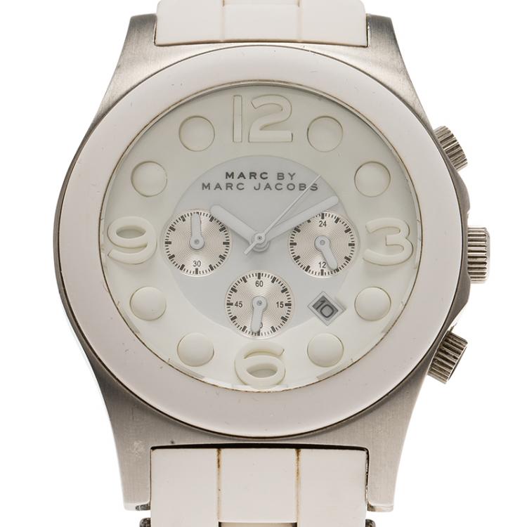 Pre Owned Marc by Marc Jacobs White Stainless Steel and Rubber MBM2565 Women's Wristwatch 42MM