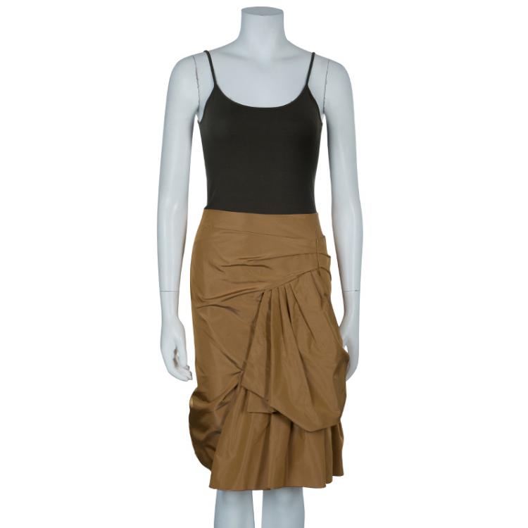 Pre Owned Marc Jacobs Tan Gathered Silk Skirt S