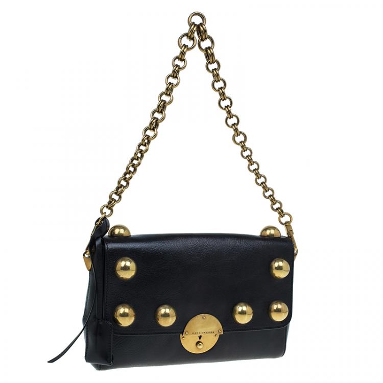 Pre Owned Marc Jacobs Black Leather Small Studded Gotham Shoulder Bag