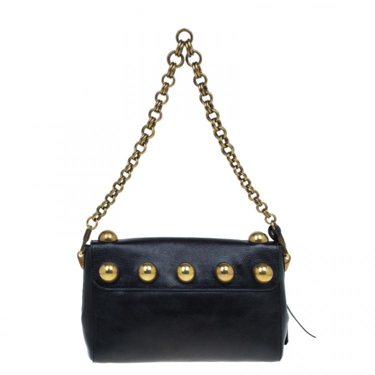 Pre Owned Marc Jacobs Black Leather Small Studded Gotham Shoulder Bag