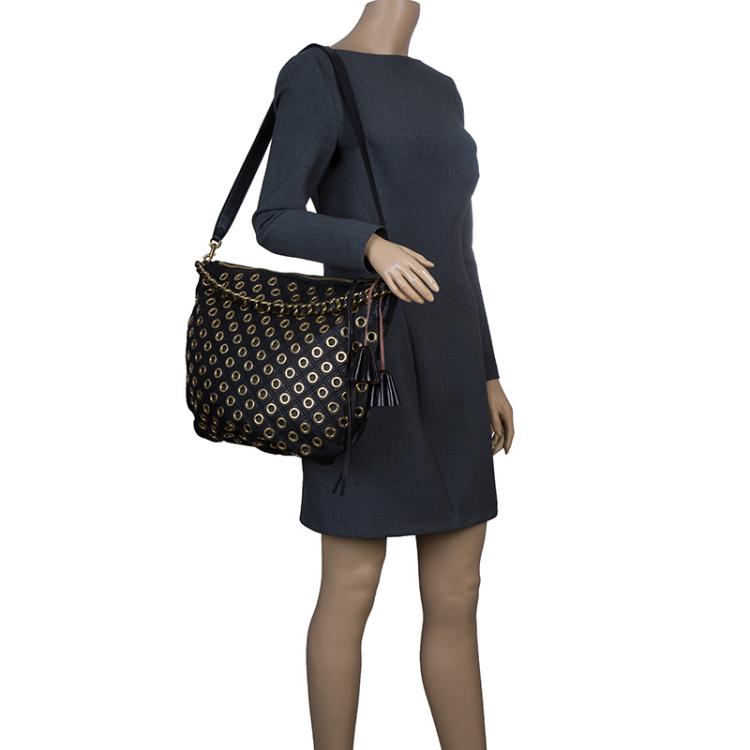 Pre Owned Marc Jacobs Black Quilted Eyelets Leather Large Nomad Hobo 