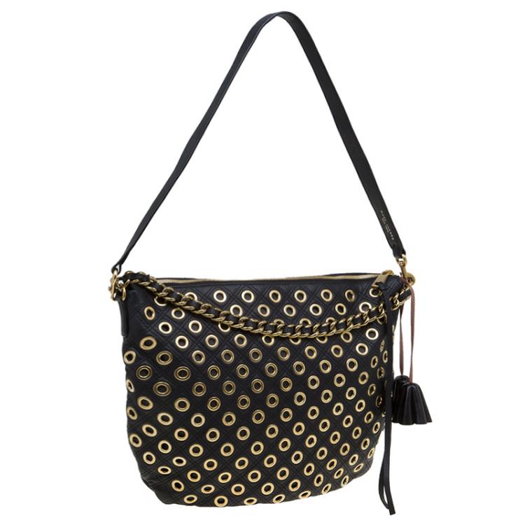 Pre Owned Marc Jacobs Black Quilted Eyelets Leather Large Nomad Hobo 