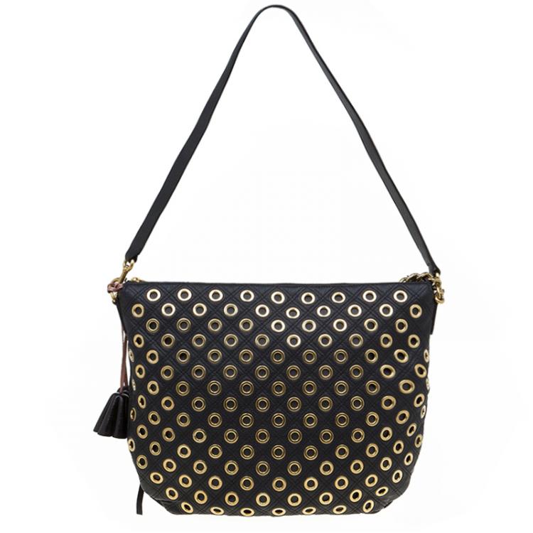 Pre Owned Marc Jacobs Black Quilted Eyelets Leather Large Nomad Hobo 