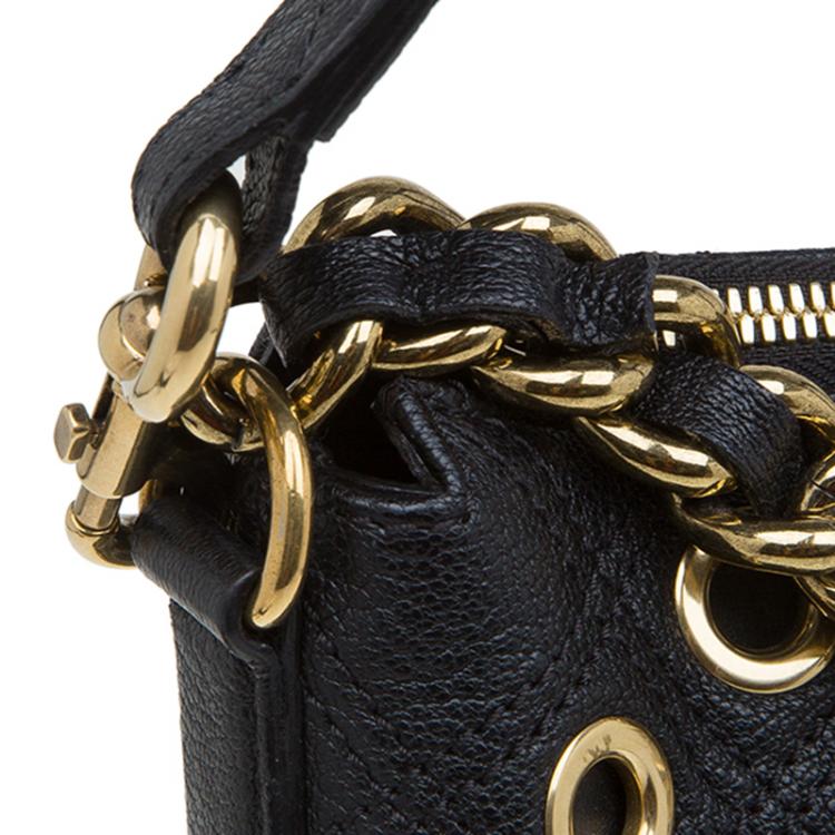Pre Owned Marc Jacobs Black Quilted Eyelets Leather Large Nomad Hobo 