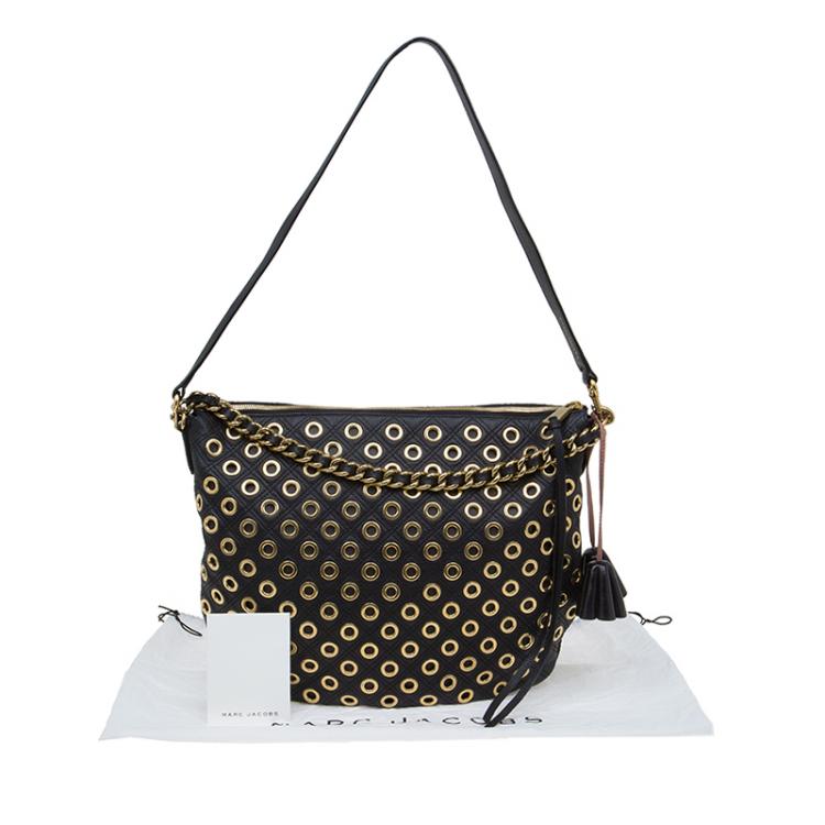 Pre Owned Marc Jacobs Black Quilted Eyelets Leather Large Nomad Hobo 