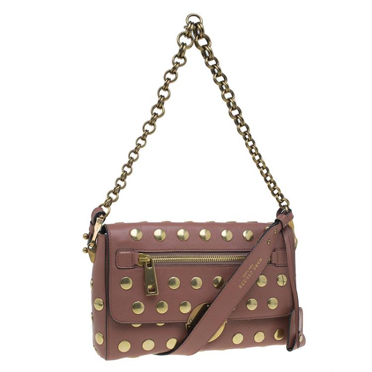 Pre Owned Marc Jacobs Vintage Rose Leather Small Studded Gotham Shoulder Bag