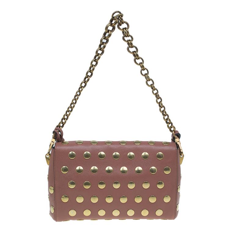 Pre Owned Marc Jacobs Vintage Rose Leather Small Studded Gotham Shoulder Bag