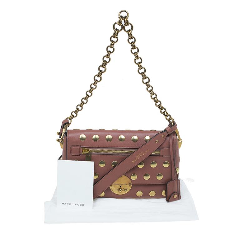 Pre Owned Marc Jacobs Vintage Rose Leather Small Studded Gotham Shoulder Bag