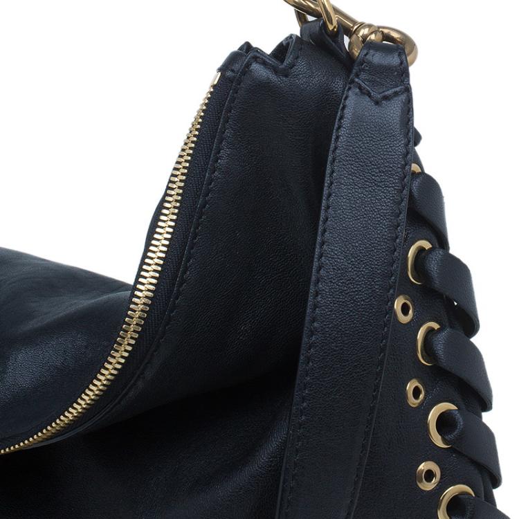 مملوكة مسبقًا Marc Jacobs Black Leather Laces Nomad Hobo