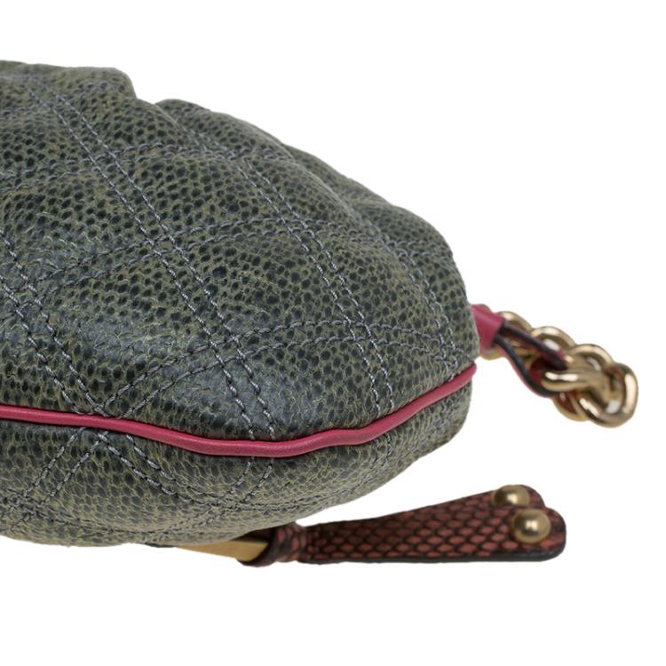 Pre Owned Marc Jacobs Green/Pink Quilted Snakeskin Little Stam Bag