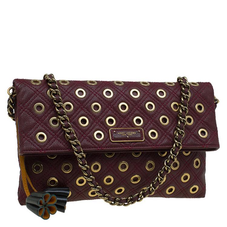 Pre Owned Marc Jacobs Burgundy Leather Sandy Eyelets Shoulder Bag