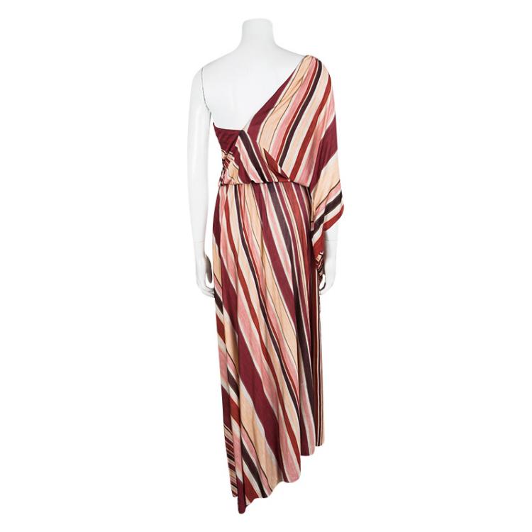 Pre Owned Marc Jacobs Multicolor Striped Silk Knit One Shoulder Belted Dress M