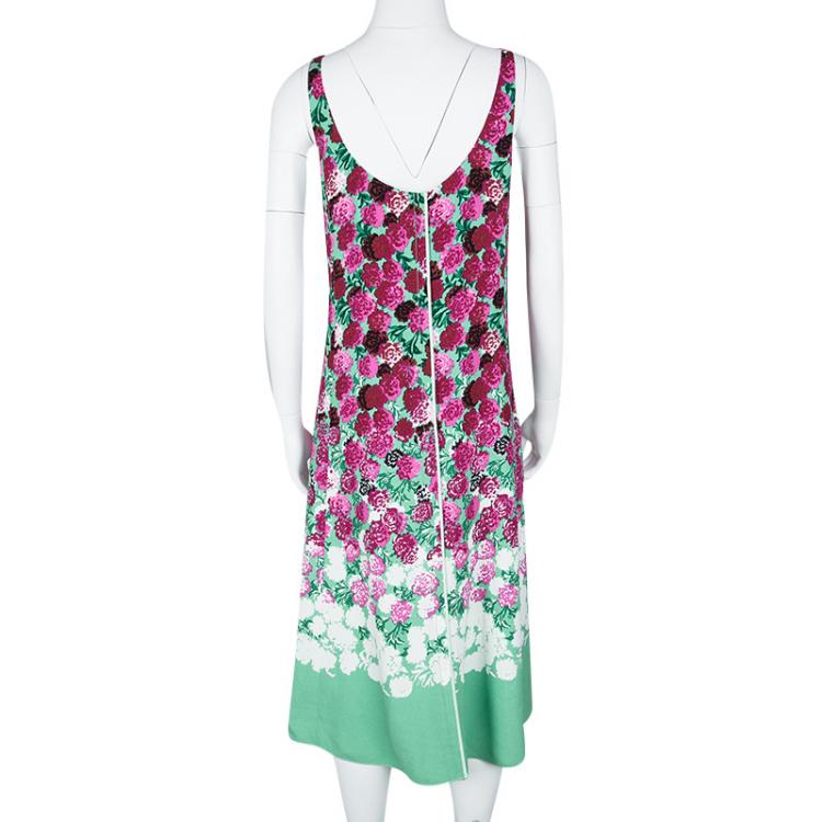 Pre Owned Marc Jacobs Mint Green Contrast Carnation Print Sleeveless Midi Dress M