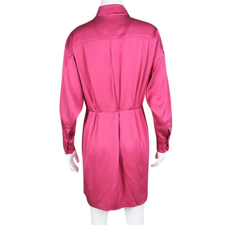 Pre Owned Marc Jacobs Pink Silk Collared Wrap Dress L