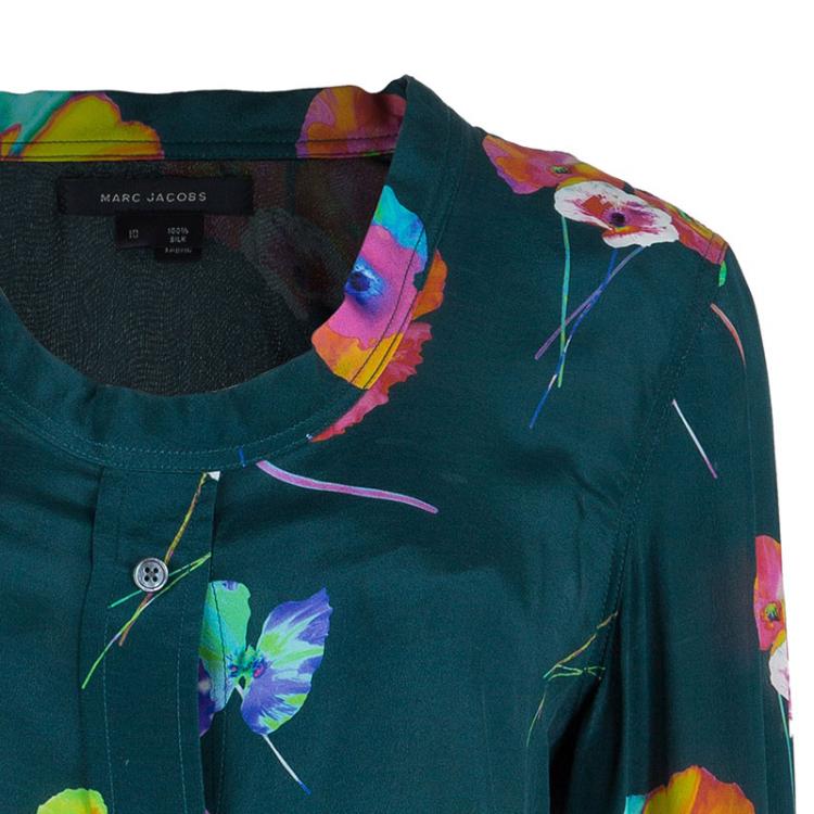Pre Owned Marc Jacobs Green Flower Print Silk Top L