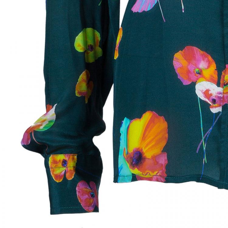 Pre Owned Marc Jacobs Green Flower Print Silk Top L
