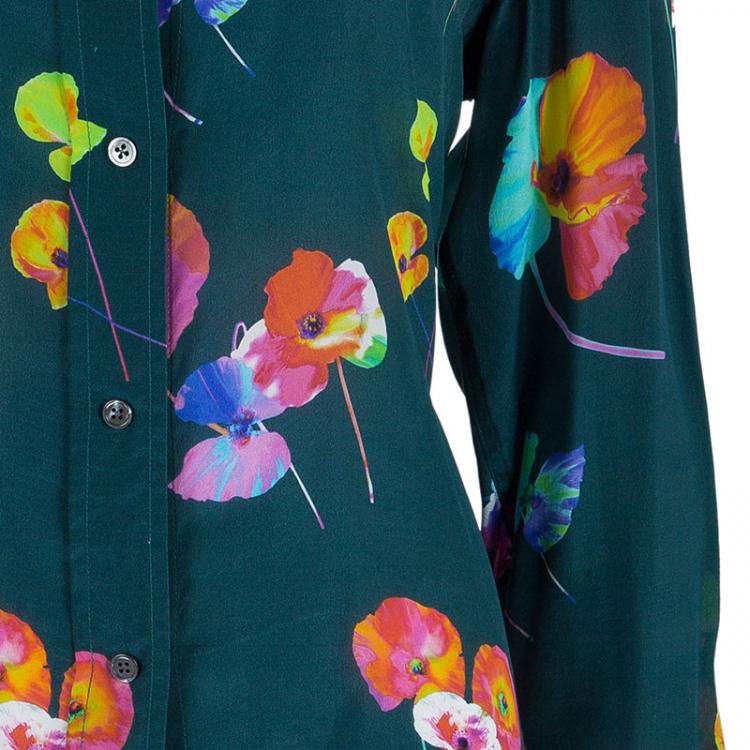 Pre Owned Marc Jacobs Green Flower Print Silk Top L