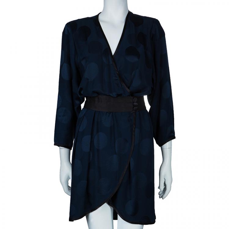 Pre Owned Marc Jacobs Navy Polka Dot Print Dress M