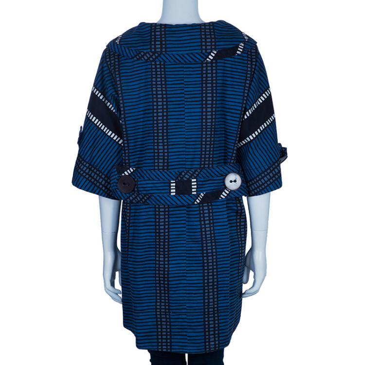 Pre Owned Marc Jacobs Blue Geometric Print Coat S
