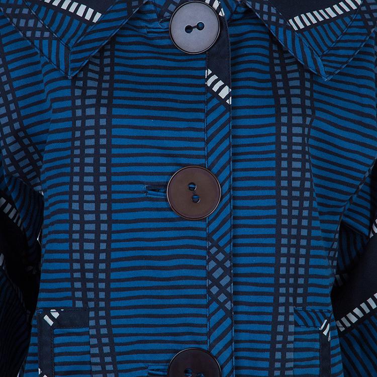 Pre Owned Marc Jacobs Blue Geometric Print Coat S