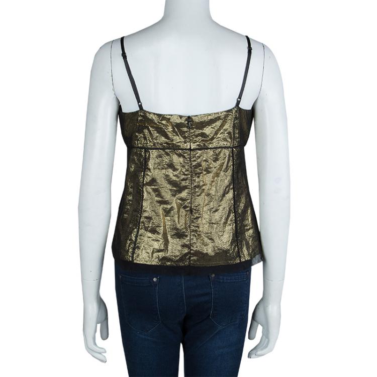 Pre Owned Marc Jacobs Metallic Gold Mesh Overlay Sleeveless Top M