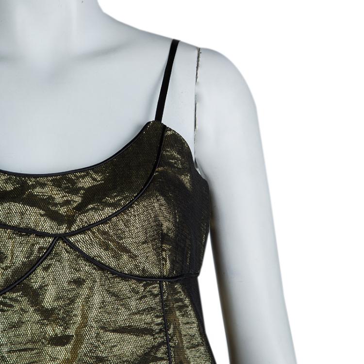 Pre Owned Marc Jacobs Metallic Gold Mesh Overlay Sleeveless Top M