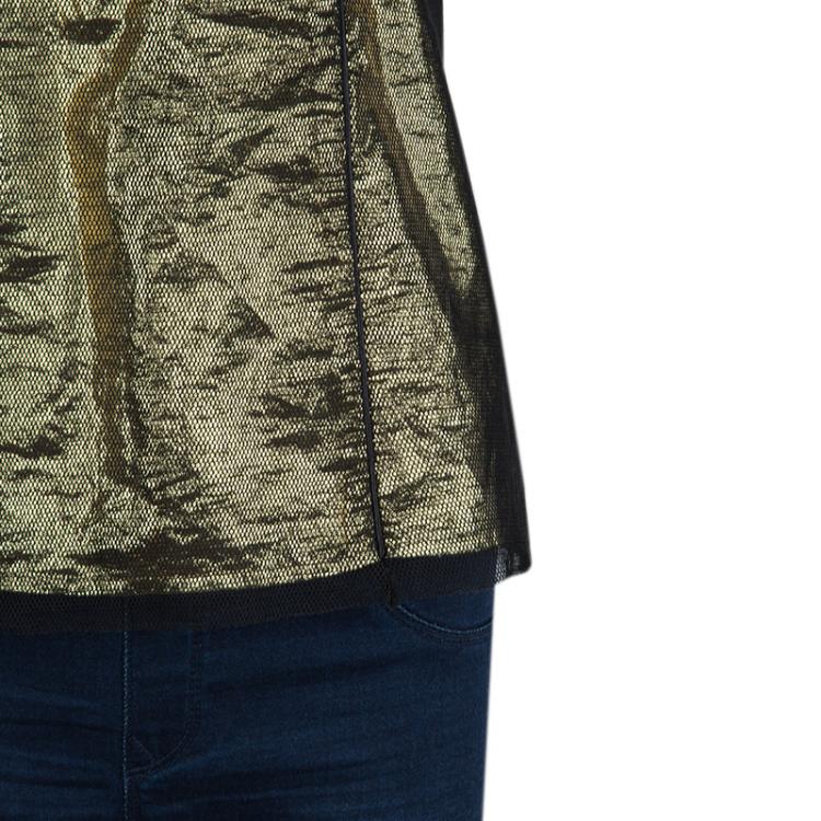 Pre Owned Marc Jacobs Metallic Gold Mesh Overlay Sleeveless Top M