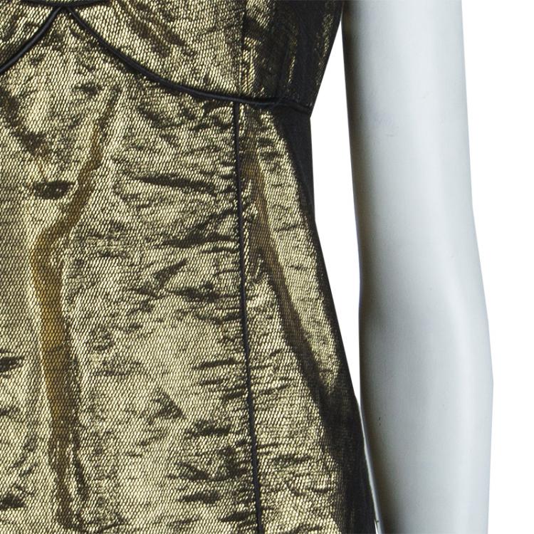 Pre Owned Marc Jacobs Metallic Gold Mesh Overlay Sleeveless Top M