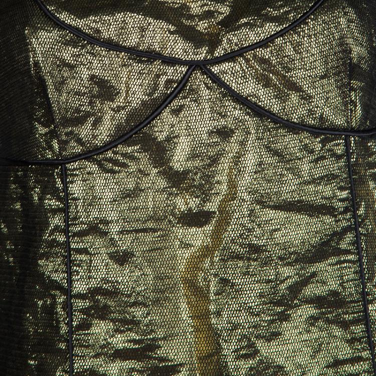 Pre Owned Marc Jacobs Metallic Gold Mesh Overlay Sleeveless Top M