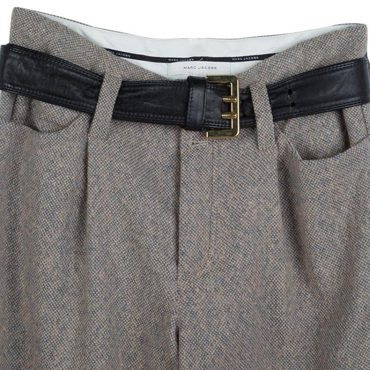 Pre Owned Marc Jacobs Grey Wool Wide Leg Belted Trousers M