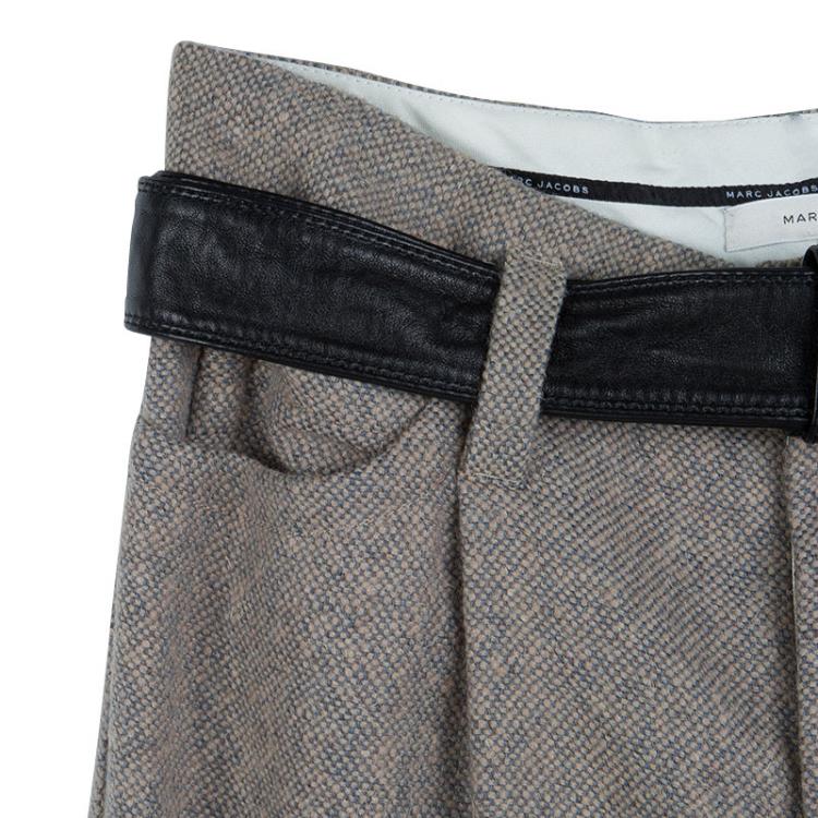 Pre Owned Marc Jacobs Grey Wool Wide Leg Belted Trousers M