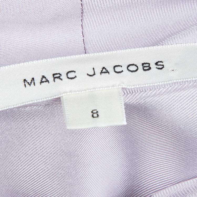 Pre Owned Marc Jacobs Lilac Printed Silk Neck Tie Detail Long Sleeve Blouse M