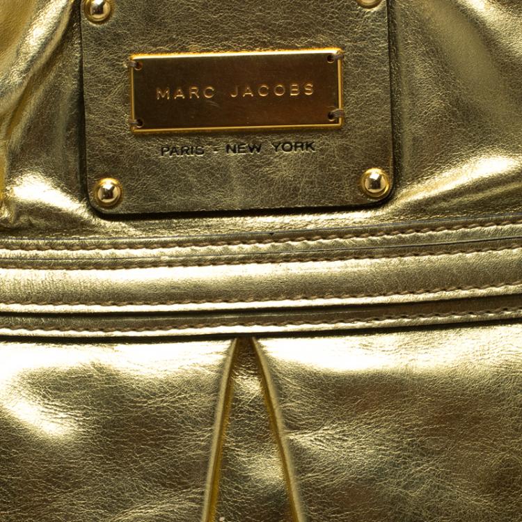 Pre Owned Marc Jacobs Gold Pleated Leather  Shopping Tote