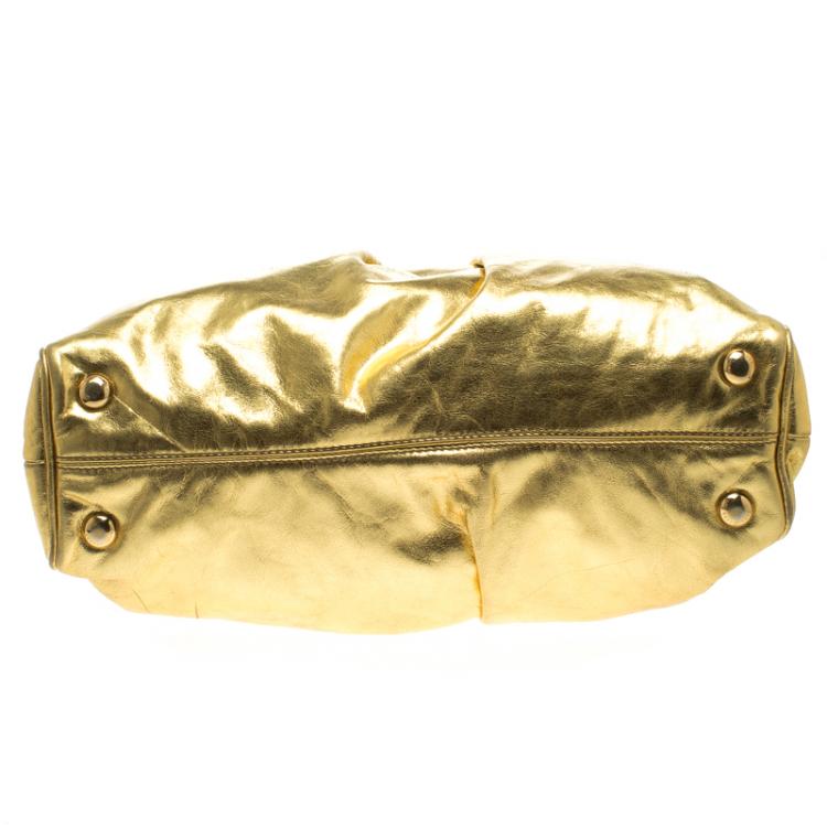 Pre Owned Marc Jacobs Gold Pleated Leather  Shopping Tote