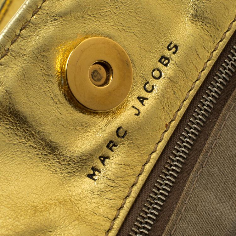 Pre Owned Marc Jacobs Gold Pleated Leather  Shopping Tote