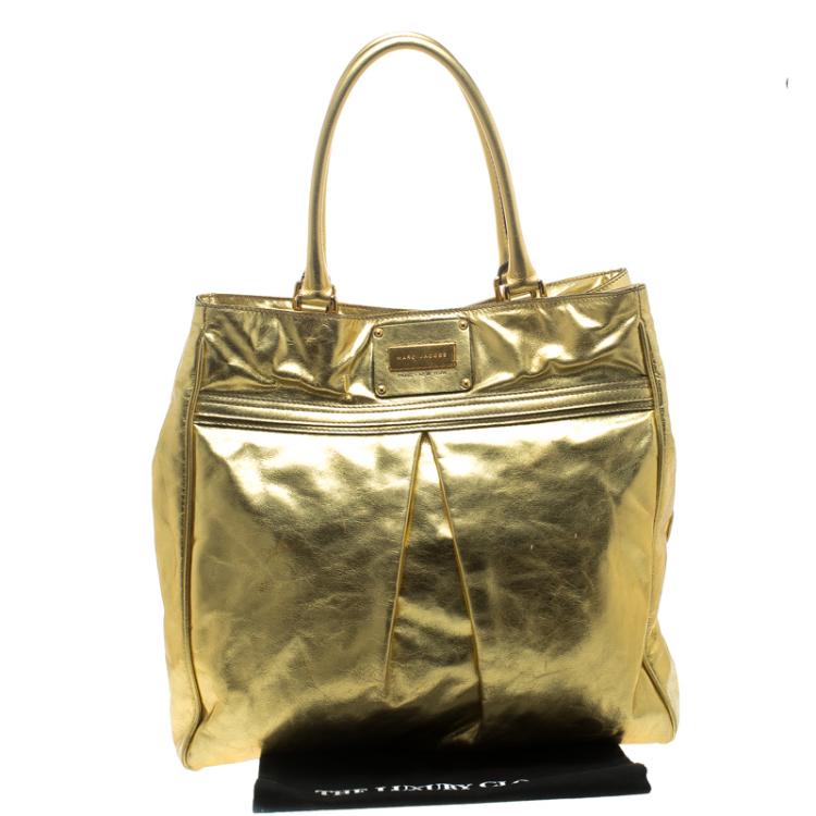 Pre Owned Marc Jacobs Gold Pleated Leather  Shopping Tote