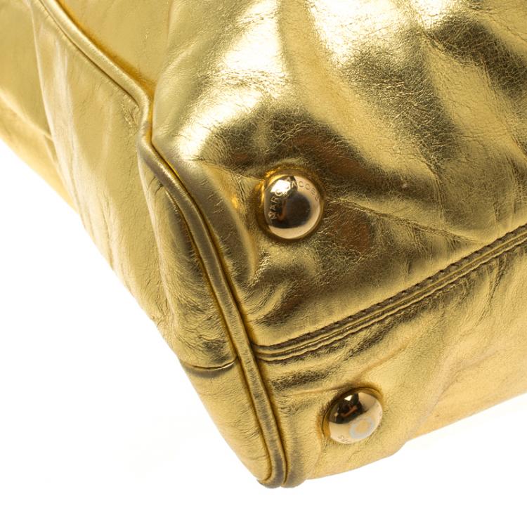 Pre Owned Marc Jacobs Gold Pleated Leather  Shopping Tote