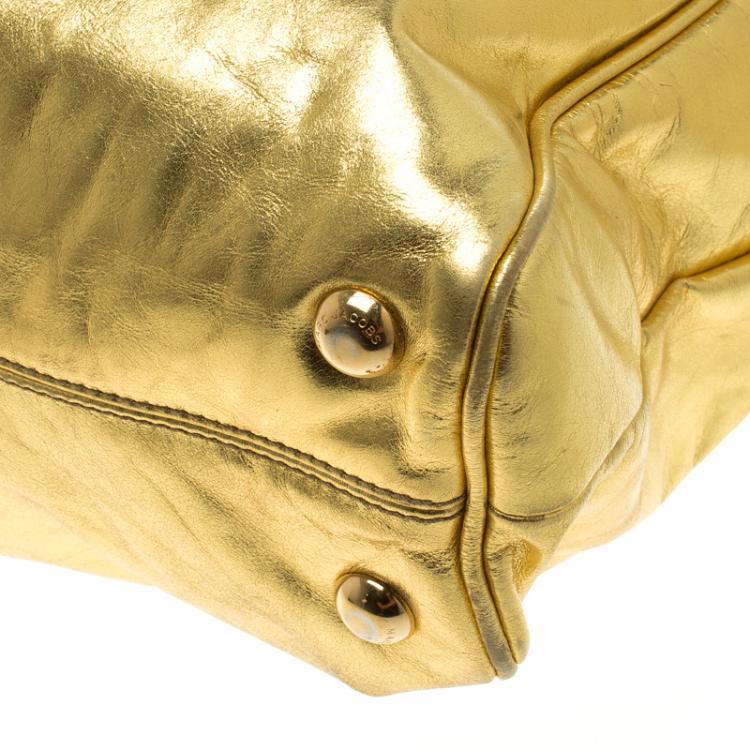 Pre Owned Marc Jacobs Gold Pleated Leather  Shopping Tote