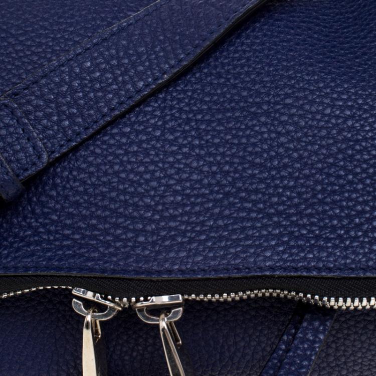 Pre Owned Marc Jacobs Navy Blue Leather Mini Maverick Foldover Crossbody Bag