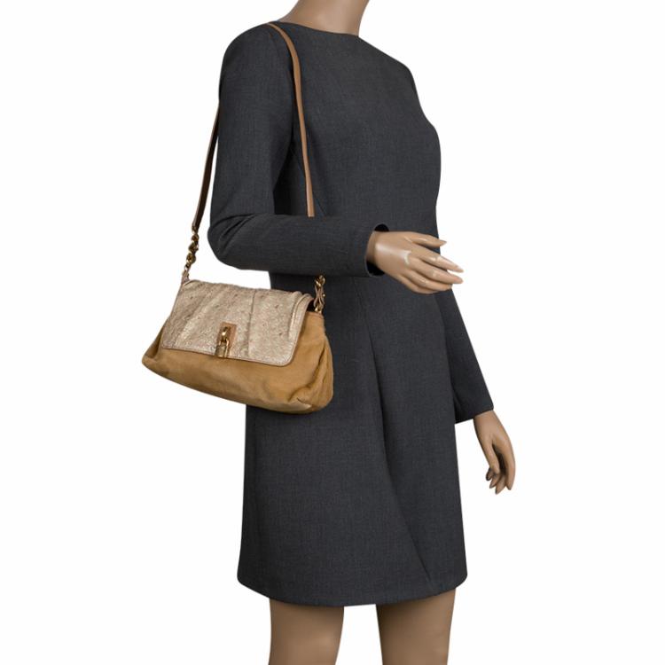 Pre Owned Marc Jacobs Light Brown Calfhair Crystal Embellished Shoulder Bag 