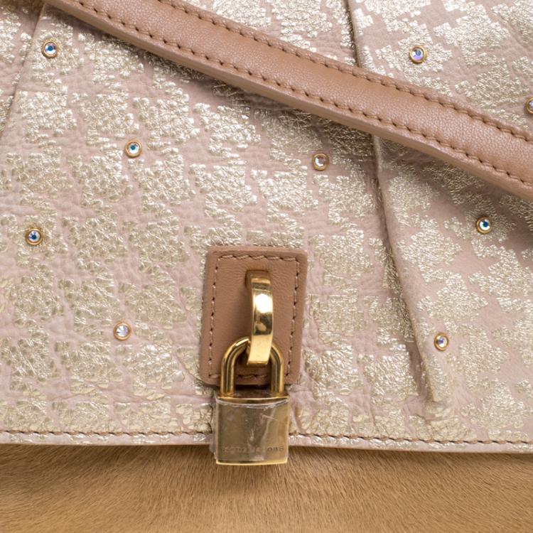Pre Owned Marc Jacobs Light Brown Calfhair Crystal Embellished Shoulder Bag 