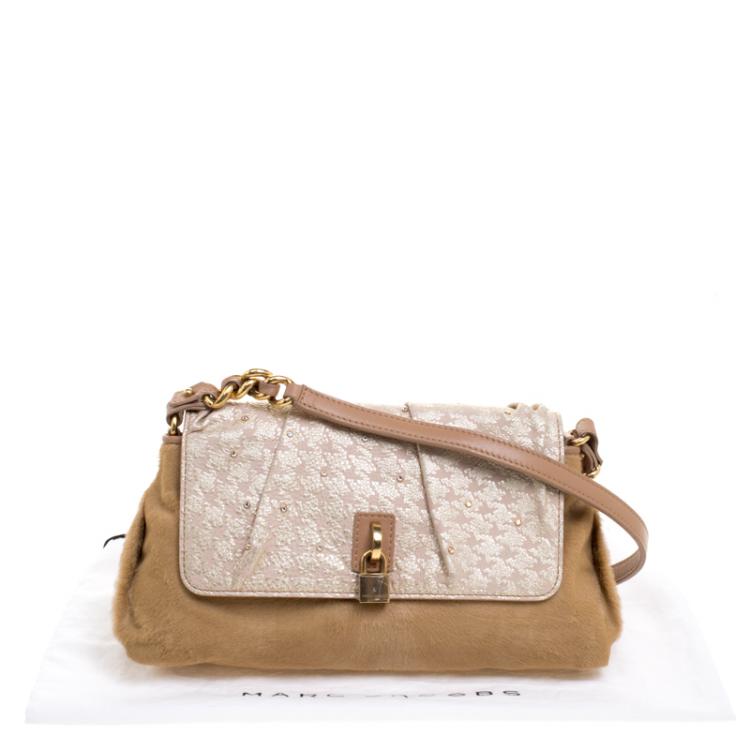 Pre Owned Marc Jacobs Light Brown Calfhair Crystal Embellished Shoulder Bag 