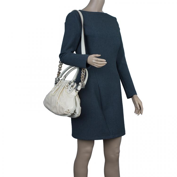 Pre Owned Marc Jacobs White Leather Snake Embossed Cecilia Shoulder Bag