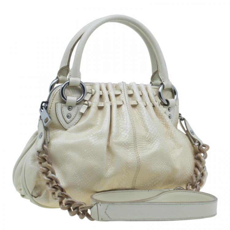 Pre Owned Marc Jacobs White Leather Snake Embossed Cecilia Shoulder Bag